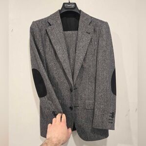 Dark Grey Coppley Men’s Suit Tailored Jacket 100% Wool with Suede Elbows